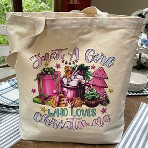 Pink Christmas Canva Tote Bag Organic Cotton